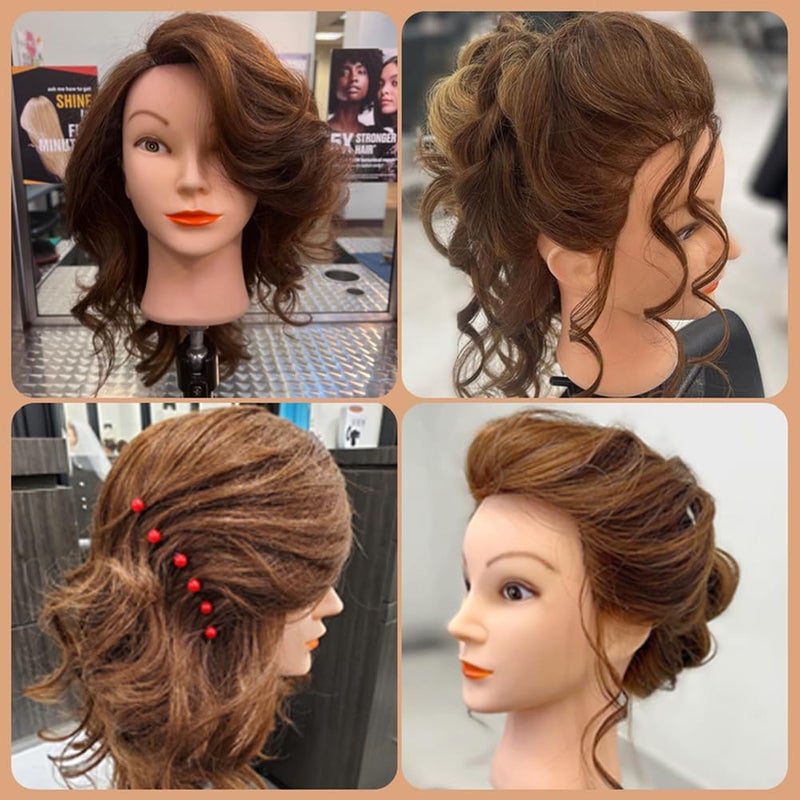 Opini Mannequin Head with 100% Real Human Hair Cosmetology Mannequin Head to Practice Hairstyles Doll Head Training Head for Hairdresser (Brown) - Image 5